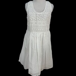 Ellos White 100% Cotton Eyelet Dress Lace Bodice Size 10 Lined Angelcore Cottage